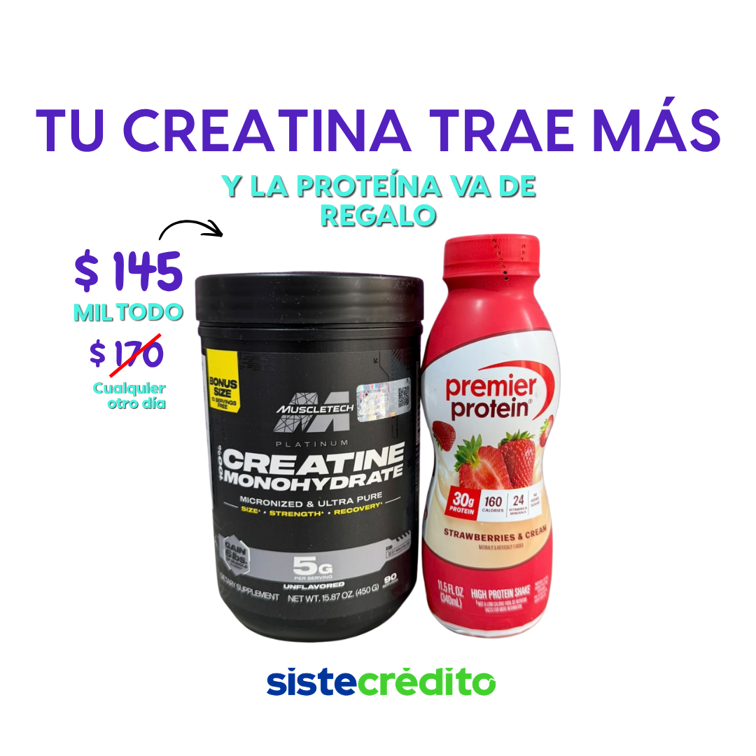 Creatina Platinum Muscletech + Premier Protein de Regalo