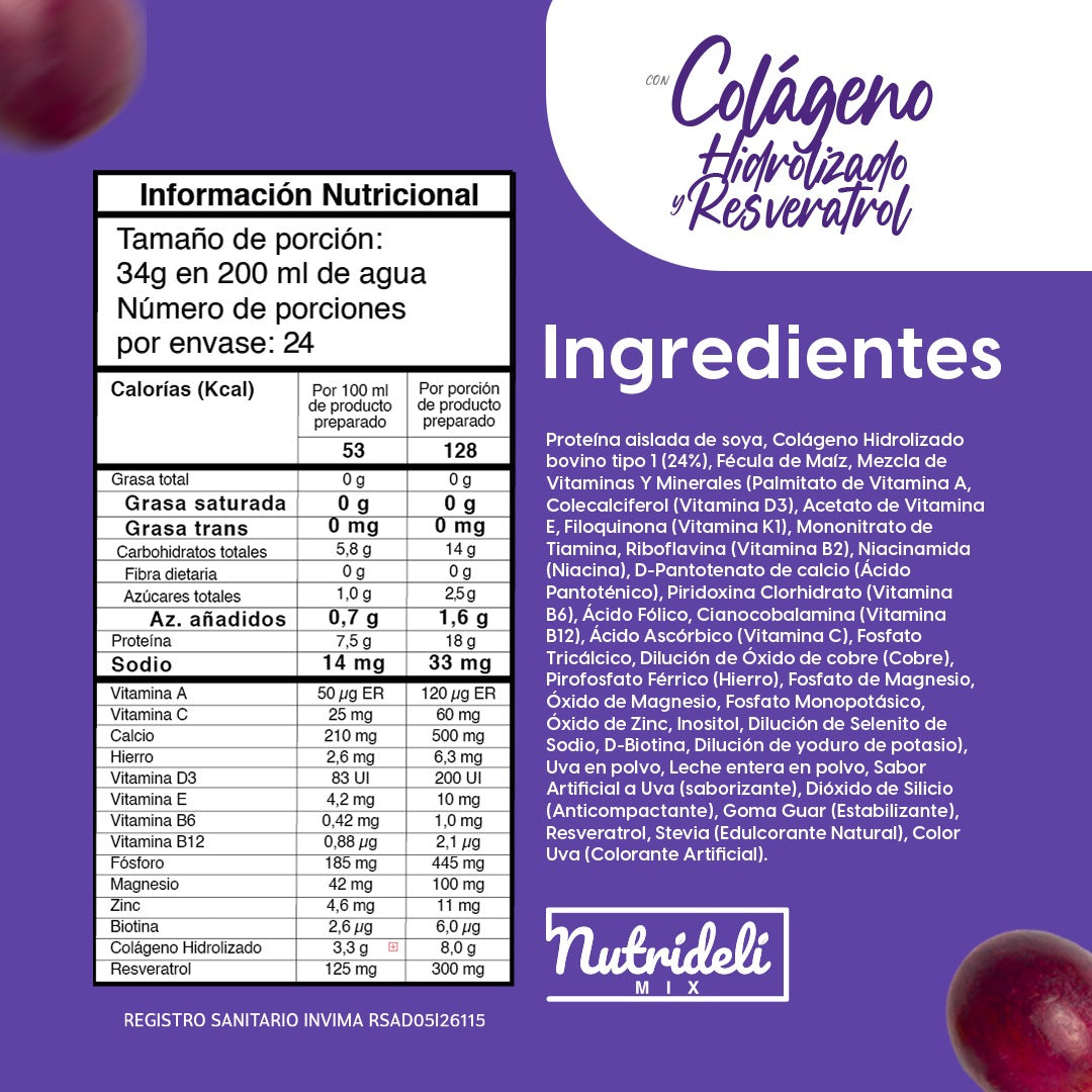 Colágeno Hidrolizado + Resveratrol  800 Gramos